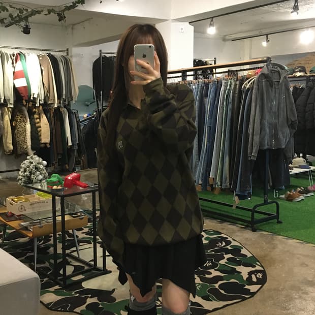 나이스 고스트 클럽 체크보드 니트 폴로 셔츠