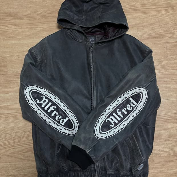 헤리티지플로스 알프레드 가죽 후드짚업 자켓 L size