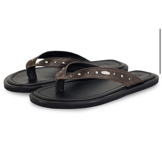 네거티브쓰리 쪼리_Stud Goatskin Flip Flops_Brown