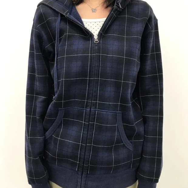 UNIQLO Navy Check Zip Hoodie