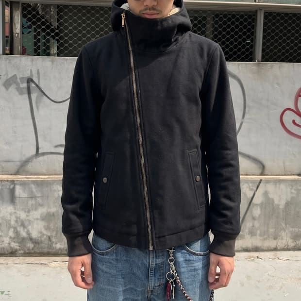 S/ 릭오웬스 스쿠바 사선 울 후드 자켓
