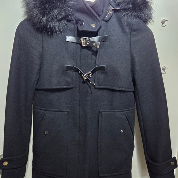 블랙 후드 퍼더블코트