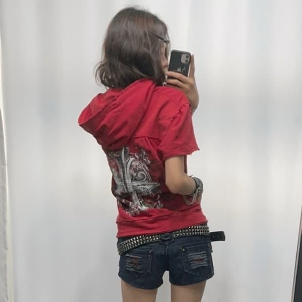 🎸레드 백 프린팅 숏슬리브 후디🎸