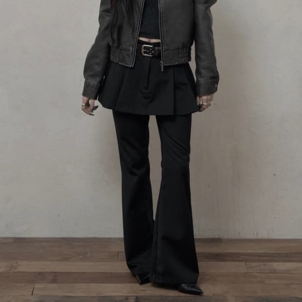 카키포인트 스커트 레이어드 부츠컷 팬츠 블랙 M