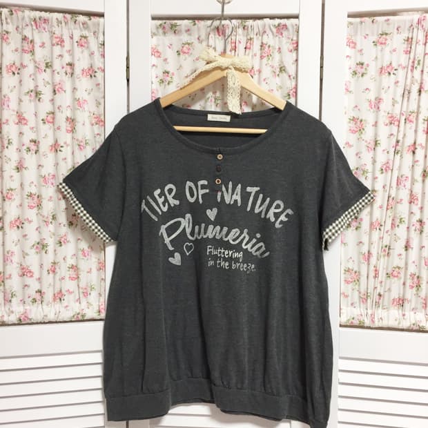 빈티지 모리걸 차콜 단추 반팔