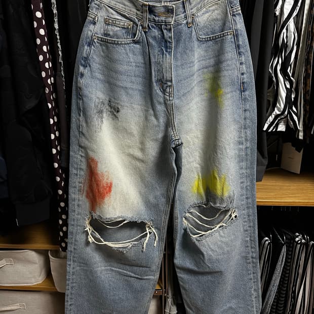 로레일즈 페인팅 데님 와이드 팬츠