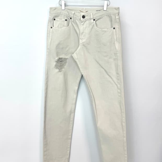 SAINT LAURENT 생로랑 스트레이트 오프화이트 디스트로이드 진 3