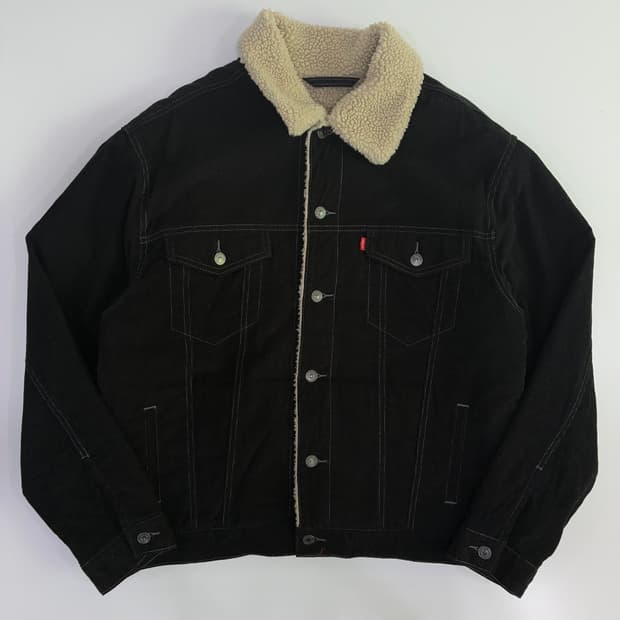 Levi's 리바이스USA 블랙 코듀로이 쉐르파 레드탭 자켓