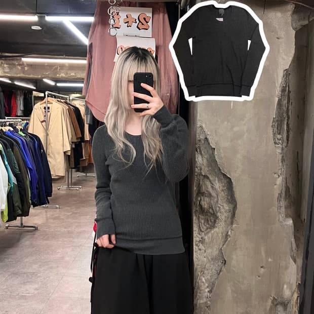 캘빈클라인 슬림핏 골지 니트 차콜 M  #csz3198