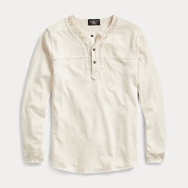 RRL 자수 콘초 코튼 헨리넥