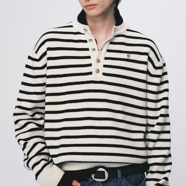 노이스 / 스트라이프 헨리넥 스웨터 / M
