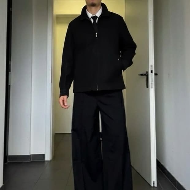 빈티지-입생로랑(YSL) 라이센스 클래식 울 집업 블루종 숏 자켓