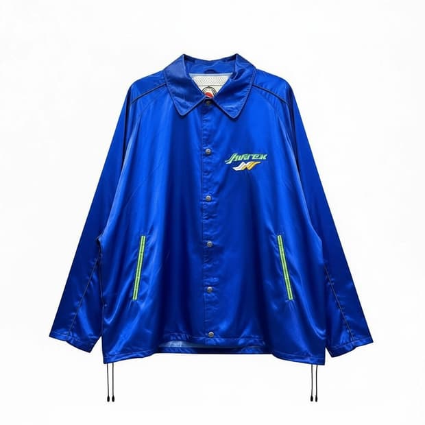 아비렉스 새틴 코치 자켓 스냅버튼 레터링 로고 밑단 스트링 디테일 블루