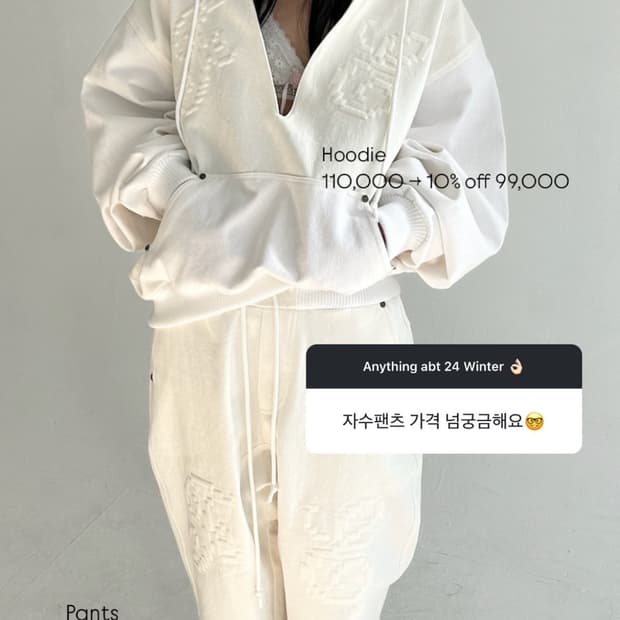 샵페어리 자수 엠보싱 브이넥 후디 embroidery hoodie 화이트