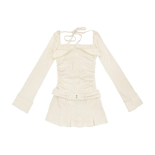 루즈슬립오버 카라 넥 미니 드레스