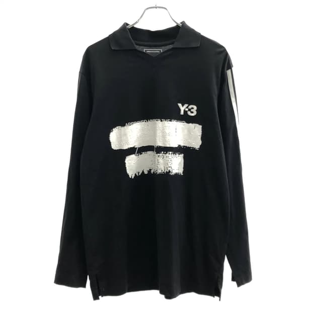 Y-3 그래픽 로고 롱슬리브 티셔츠 블랙