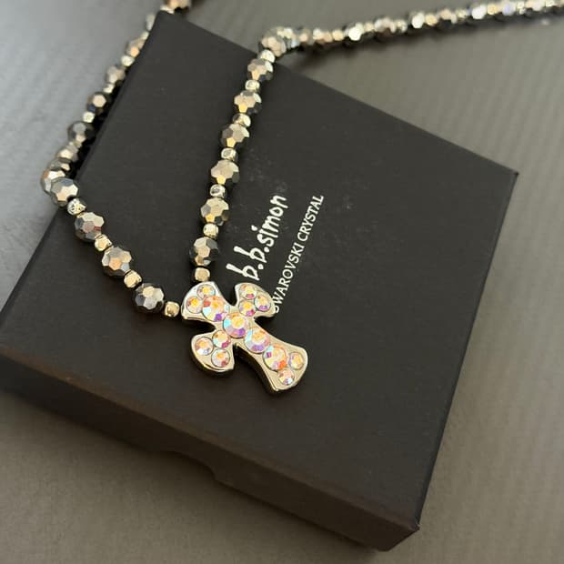 (18inch) b.b.simon 비비시몬 스와로브스키 목걸이 실버