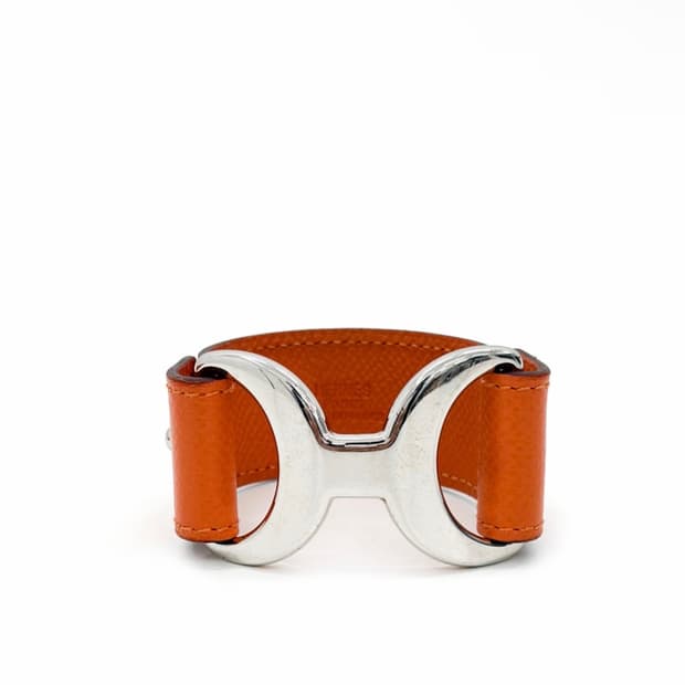 [XS] 에르메스 여성 레더 파반느 H 버클 브레이슬릿 팔찌 오렌지 은장