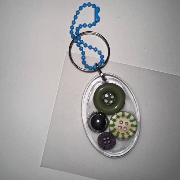 핸드메이드 빈티지 그린 포인트 버튼 키링