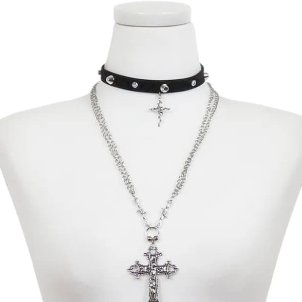 크로스 체인 레이어드 목걸이