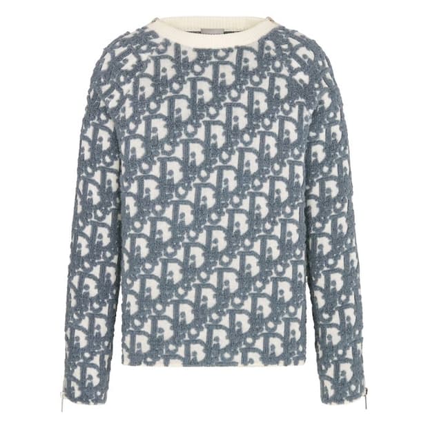 [M] 디올 화이트 울 코튼 오블리크 올오버 슬리브 지퍼 스웨터