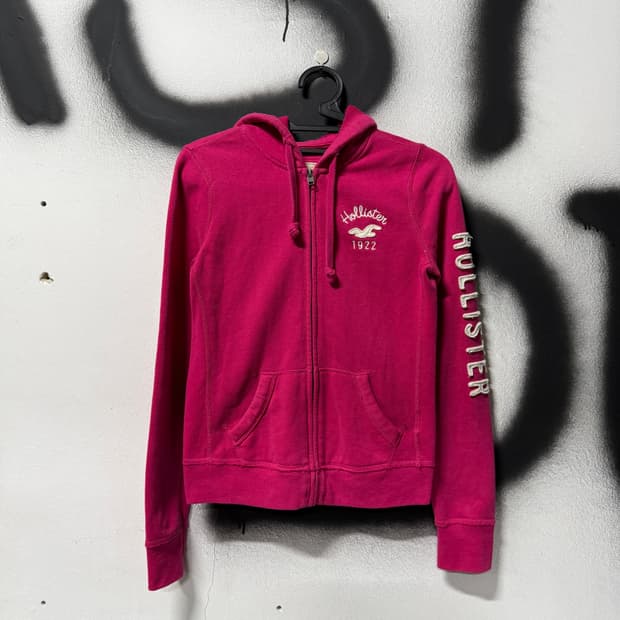 홀리스터 y2k 패치 디테일 딱붙핏 집업 후디 핫핑크