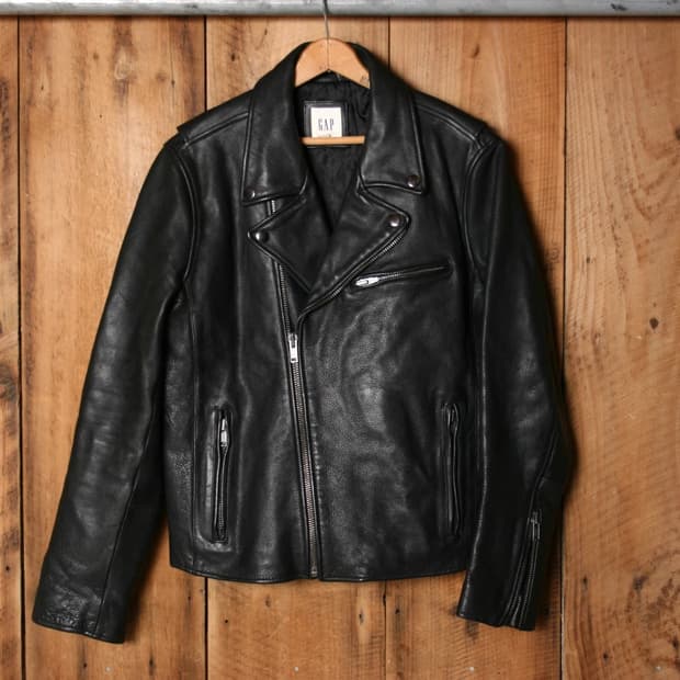 갭 블랙 가죽 더블 라이더 자켓