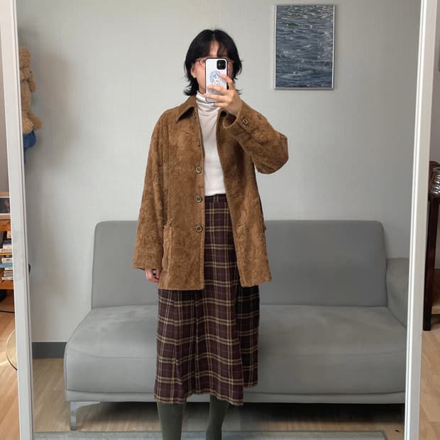 일본 빈티지 체크 스커트 브라운