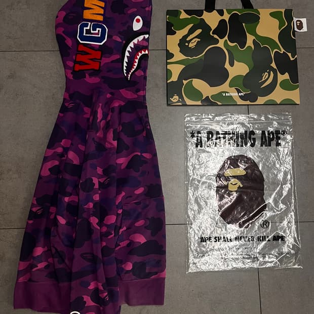 베이프 퍼플 카모 샤크 후드집업