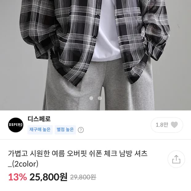 오버핏 체크 셔츠(새상품급)