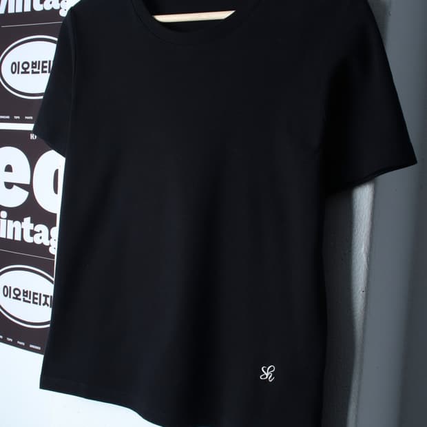 W(XL) 쉬스미스 반팔 티셔츠 무지 블랙 세미크롭 놈코어-H35449