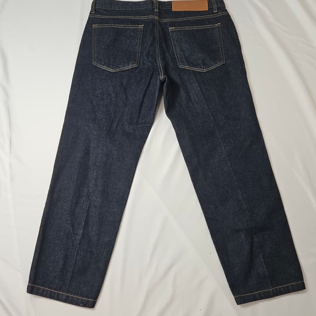 솔리드옴므 가죽패치 생지 데님팬츠 블랙 흑청 진 52 (정품)