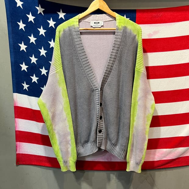 MSGM 그레이,형광 배색 니트 가디건