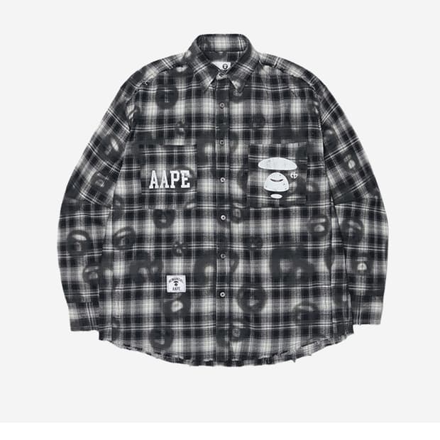 NOMANUAL x AAPE Sprayed Symbo checkshirt