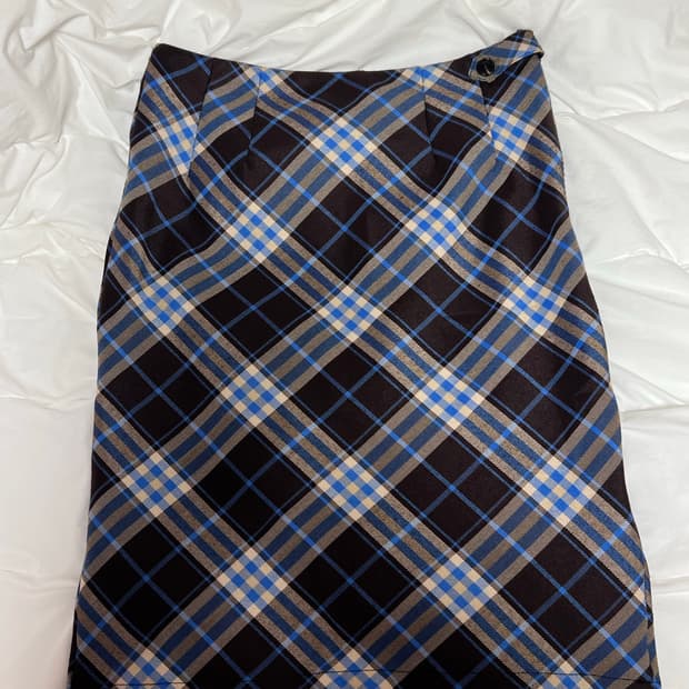 골반 미디 체크 스커트 빈티지