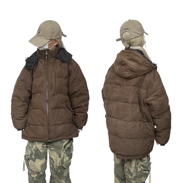 플레이보이 일본 빈티지 브라운 후드 패딩 L