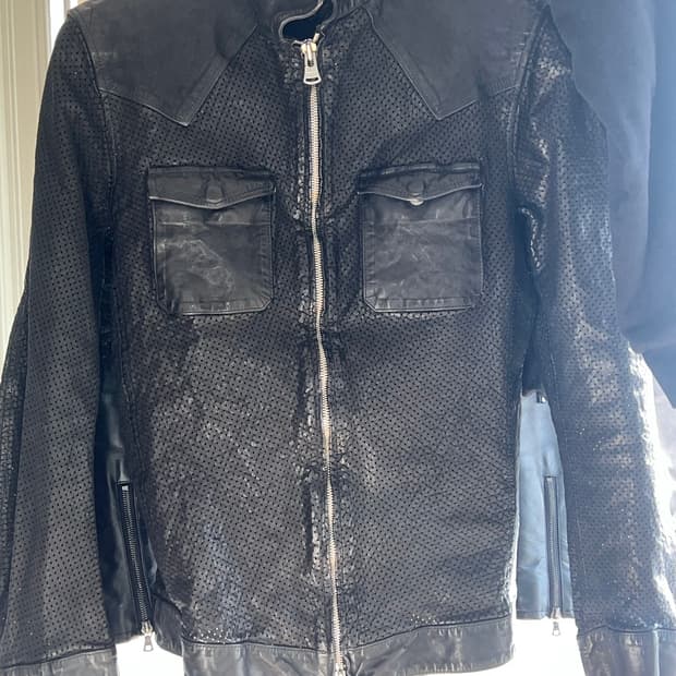 이사무 카타야마 백래쉬 폴리쉬 캥거루 스킨 펀칭 레더 자켓