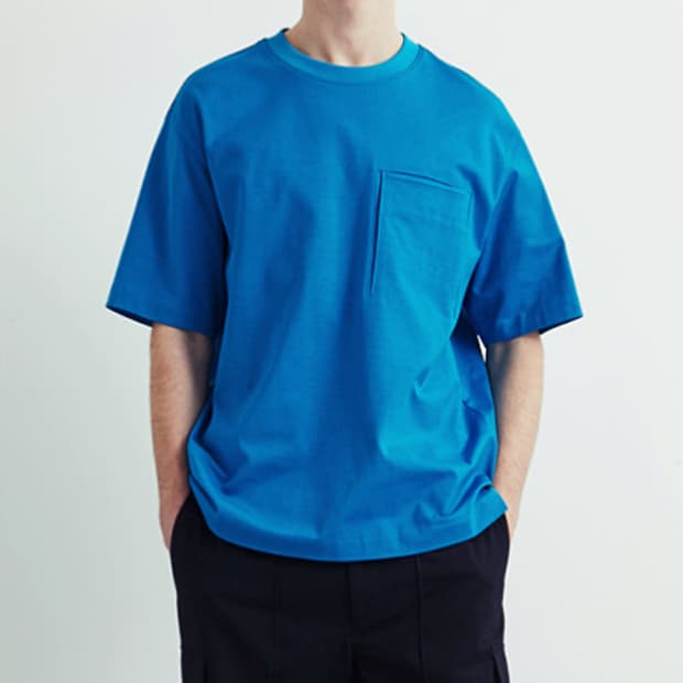 타임옴므(TIME HOMME)라운드넥 포켓 반팔티셔츠 블루
