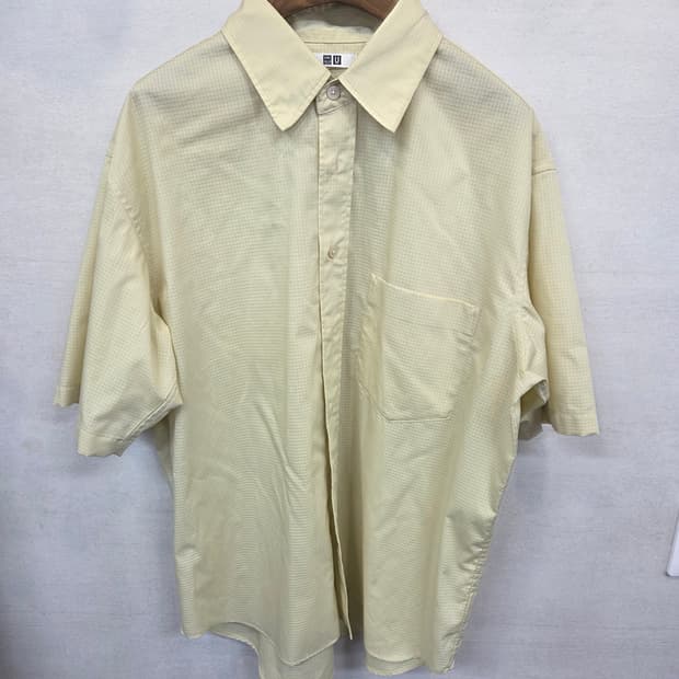 유니클로 u 체크 셔츠반팔 L 오버핏 