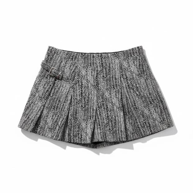 GANNI 헤링본 플리츠 미니스커트