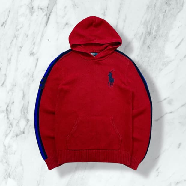 폴로 랄프로렌 빅포니 후드 레드 스웨터 
