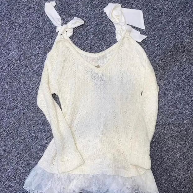 리즈리사 리본 오프숄더 니트 원피스 히메갸루 라떼갸루