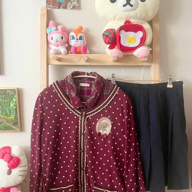모리걸 빈티지 엑시즈팜 도트 니트 set ♥️🤍🎀