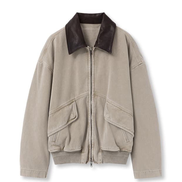 우영미 레더 카라 옥스퍼드 자켓 s