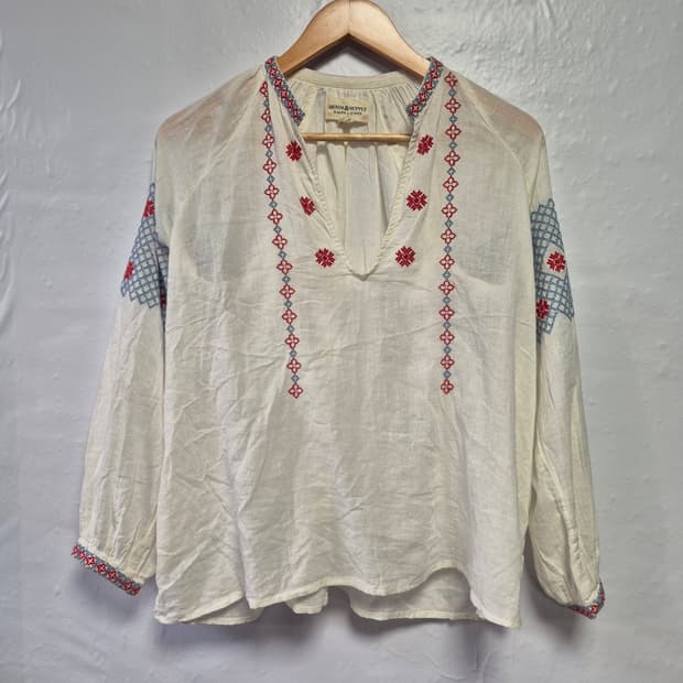 데님앤서플라이 랄프로렌 아이보리 자수 블라우스 XS사이즈