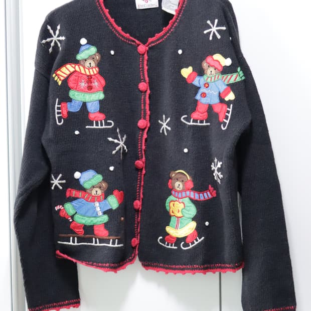 nutcracker 빈티지 크리스마스 어글리 곰돌이 테디베어 니트 가디건