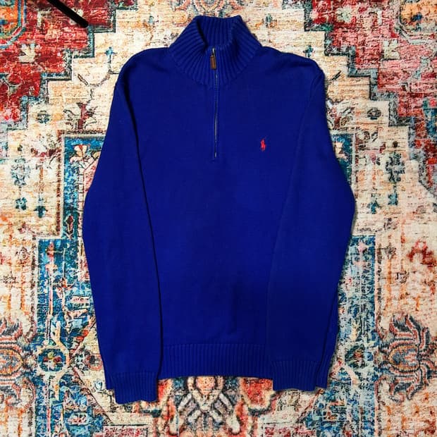 [L] 폴로 랄프로렌 니트 반집업 블루