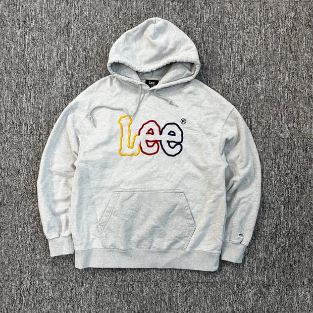 LEE 리 그레이 멀티 컬러 자수로고 후드티 M