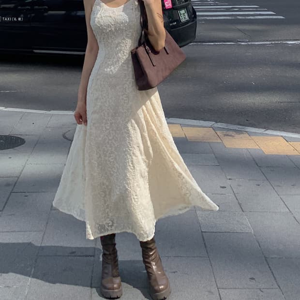 새상품 ) 레이스패턴 나시 롱원피스