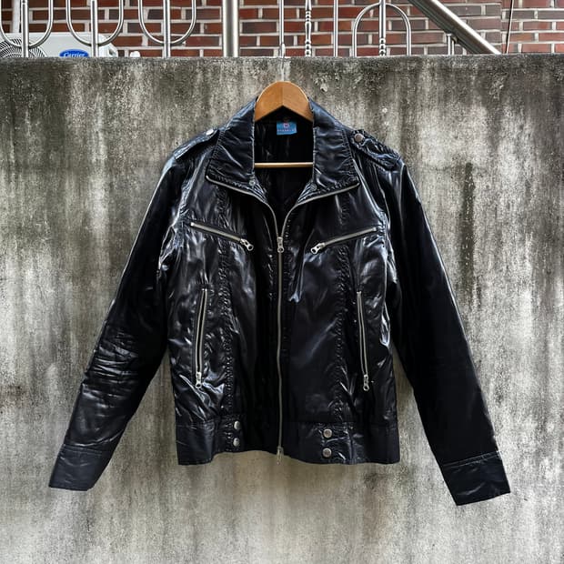 블랙 PVC 라이더 자켓